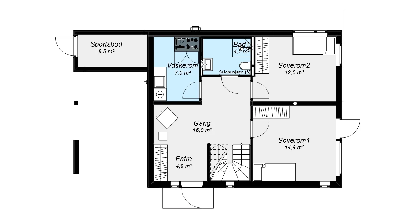 Plantegning 1. ETG — ABChus Arwen B — med carport