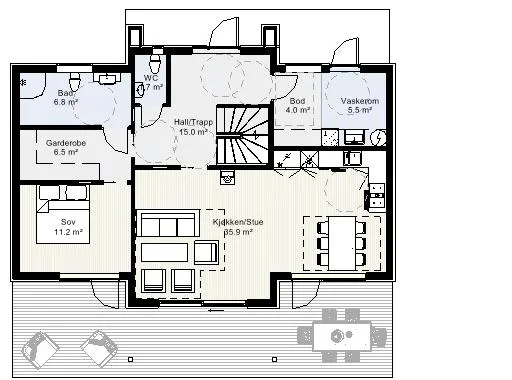 Plantegning 1. ETG — Berge Hus Vikedal