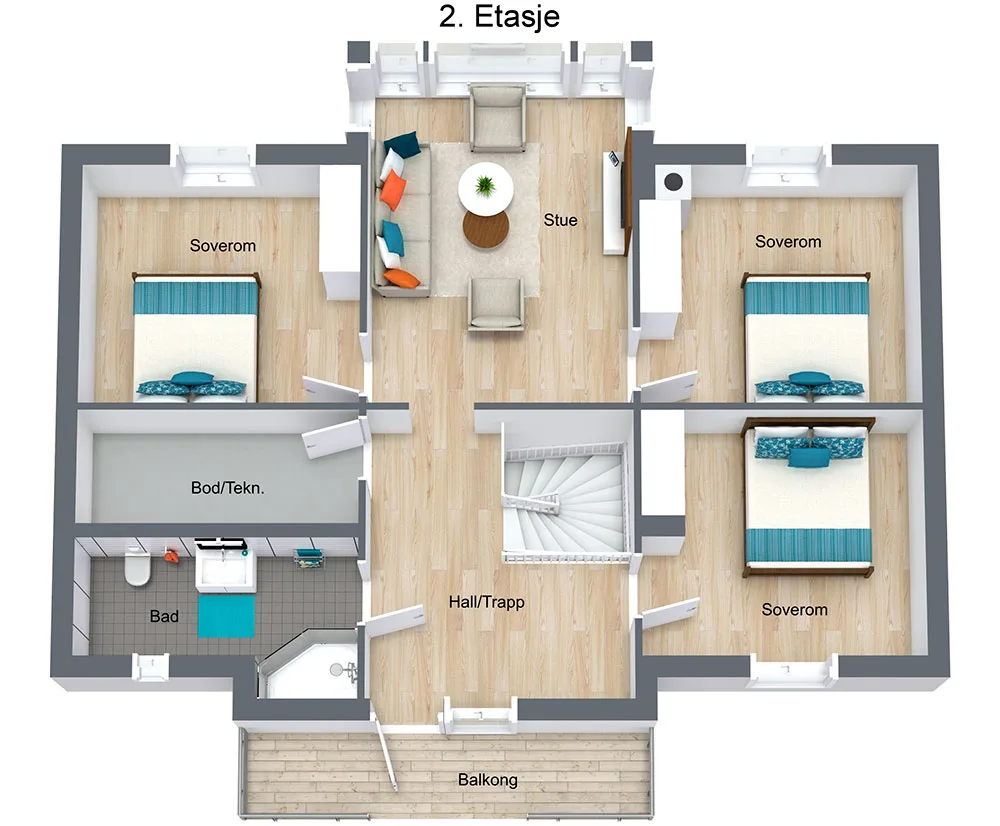 Plantegning 2. ETG — Blå Bolig Casoria