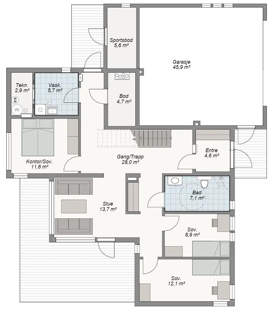 Plantegning 1. ETG — Blink Hus Haugesund