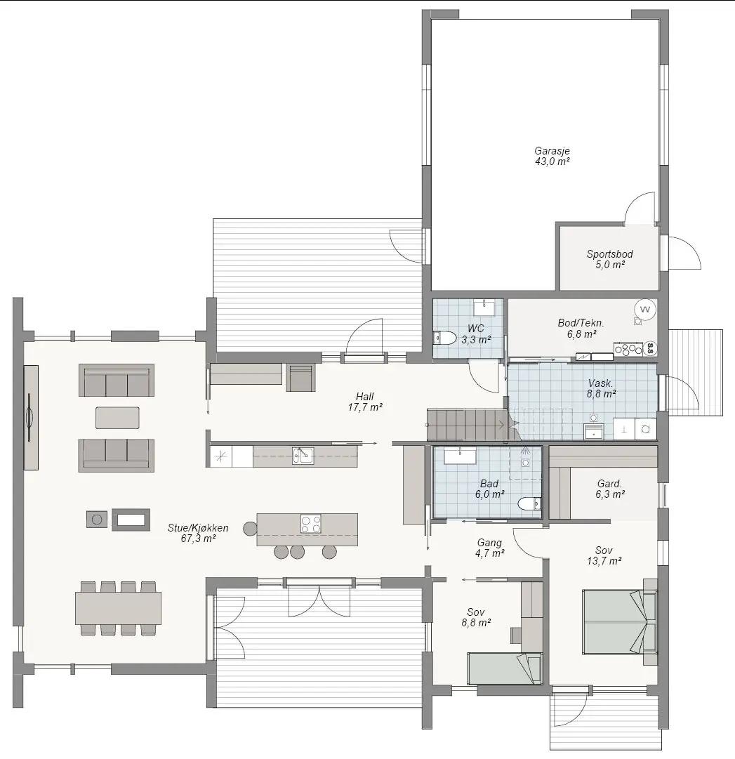 Plantegning 1. ETG — Blink Hus Kongsberg