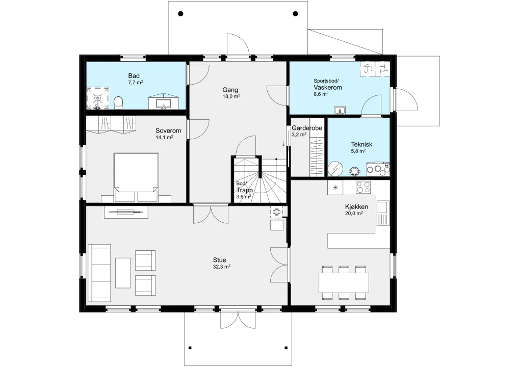 Plantegning 1. ETG — Byggmann 227 Skjong