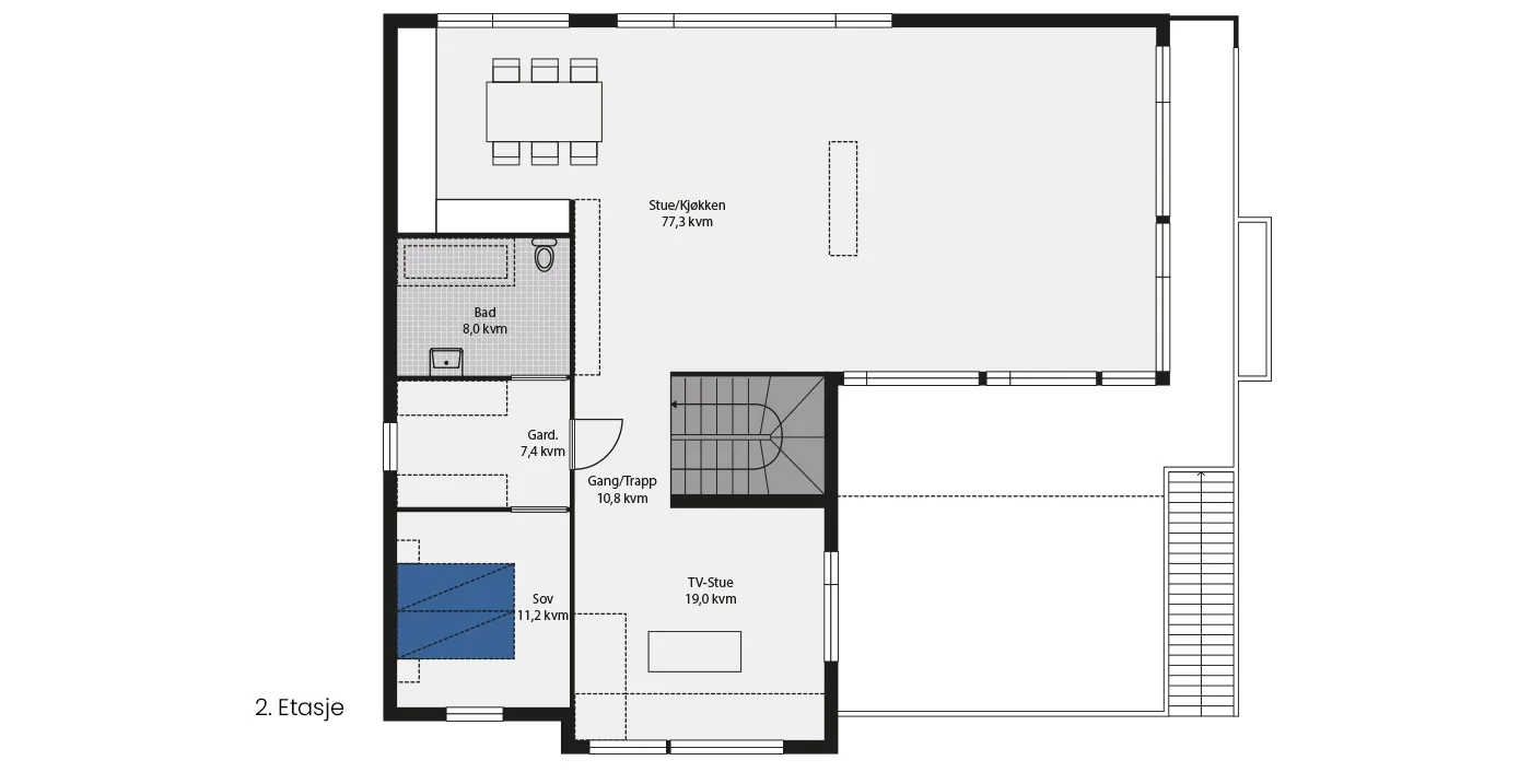 Plantegning 2. ETG — Fjogstad-Hus 1704
