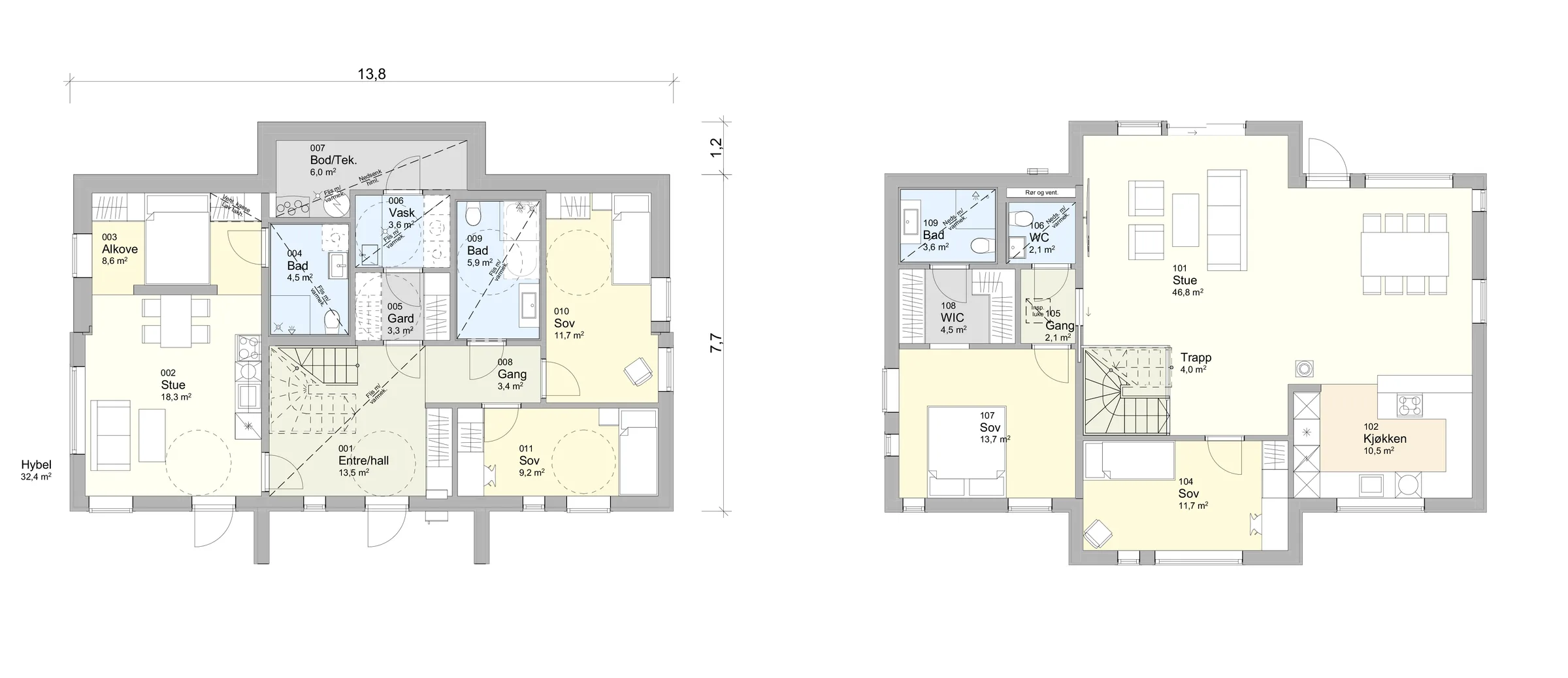 Plantegning 1. ETG — HA Hus Frida | Skråtomt med hybel