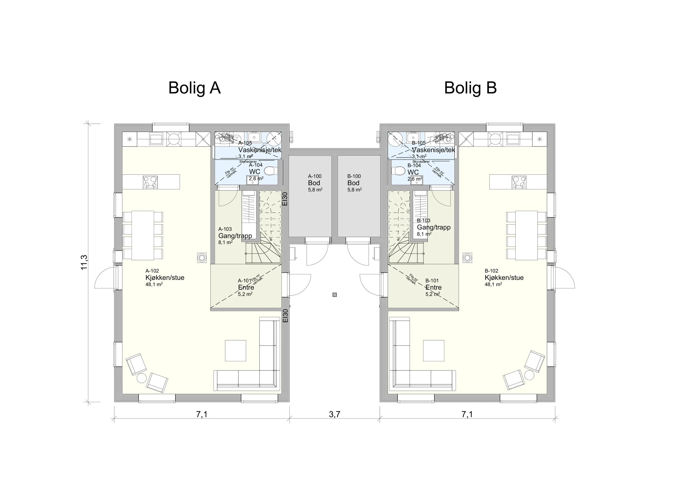 Plantegning 1. ETG — HA Hus Theo | 2M Kjedet enebolig