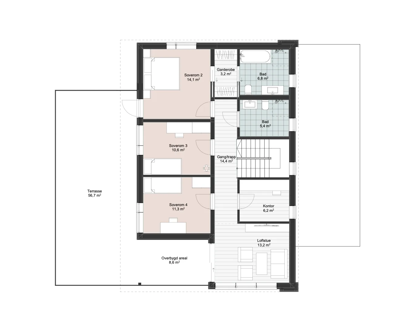 Plantegning 2. ETG — Idéhus Besseggen