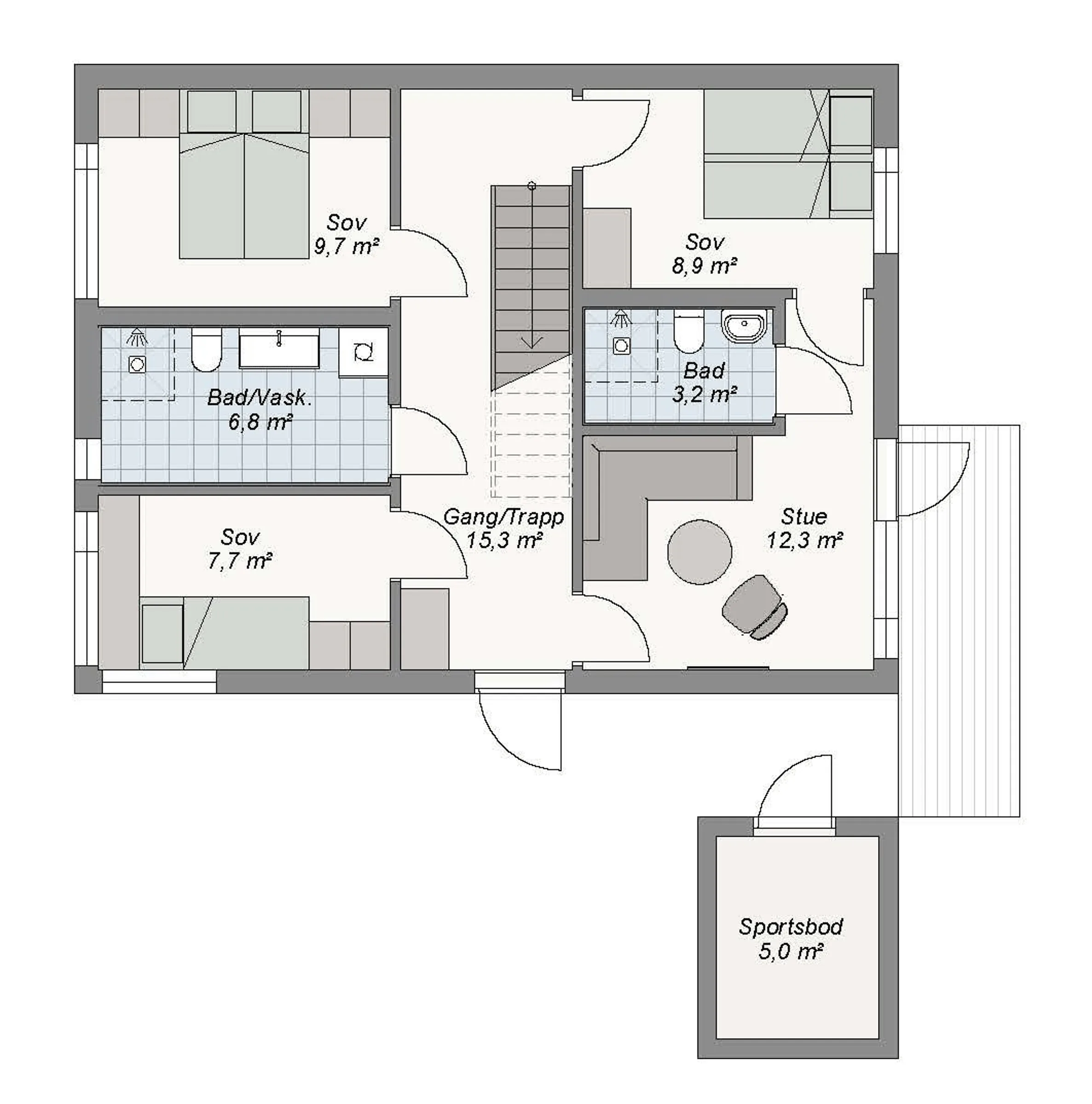 Plantegning 1. ETG — Nordbohus Luna
