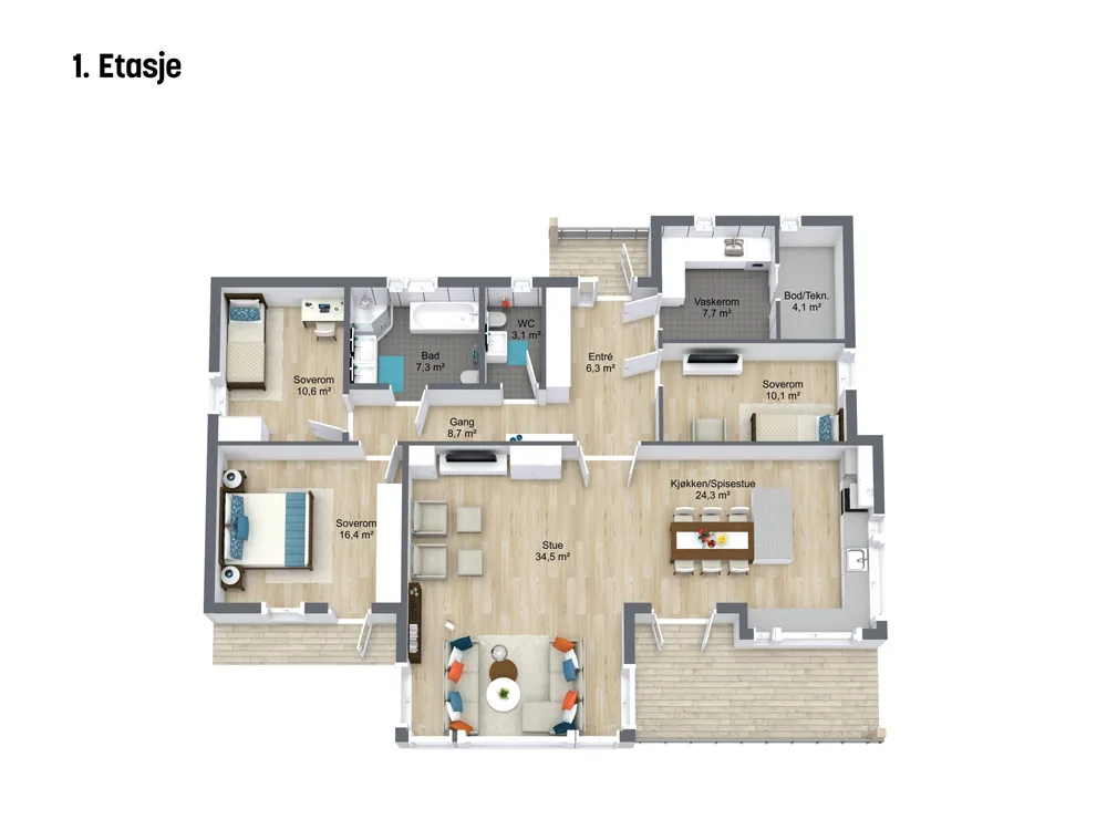 Plantegning 1. ETG — Norske Hus Amber
