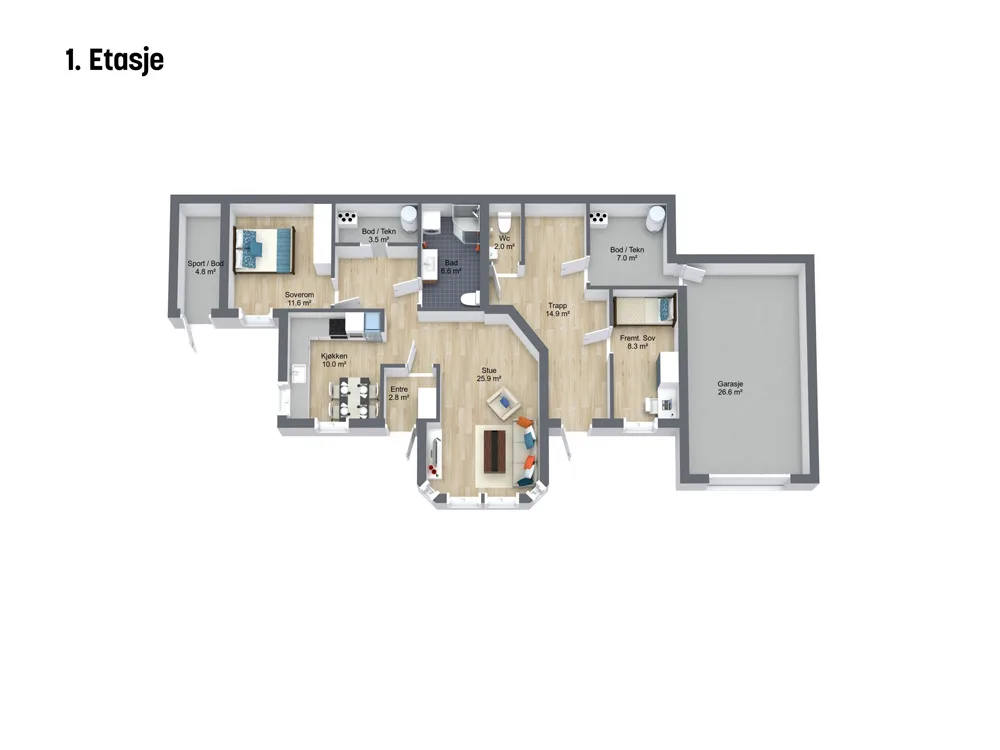 Plantegning 1. ETG — Norske Hus Balder