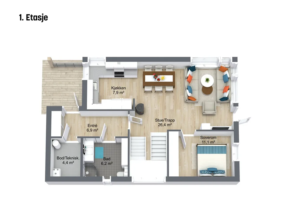 Plantegning 1. ETG — Norske Hus Luna