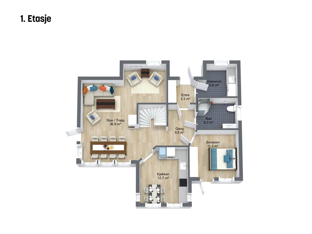 Plantegning 1. ETG — Norske Hus Saga