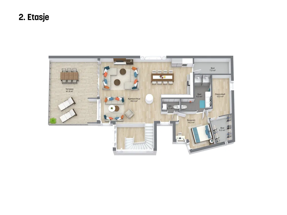 Plantegning 2. ETG — Norske Hus Strandli